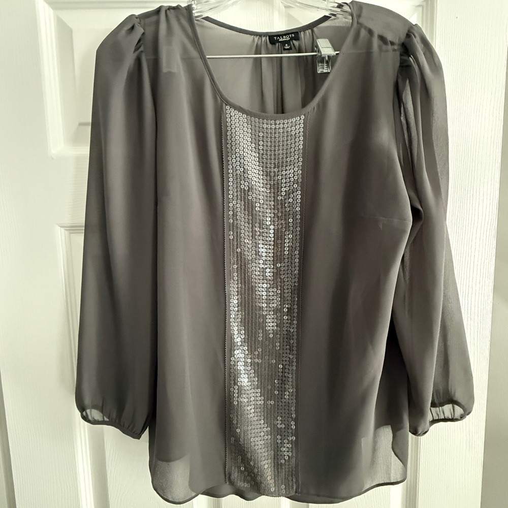 Talbots Charcoal Blouse with Silver Sequins